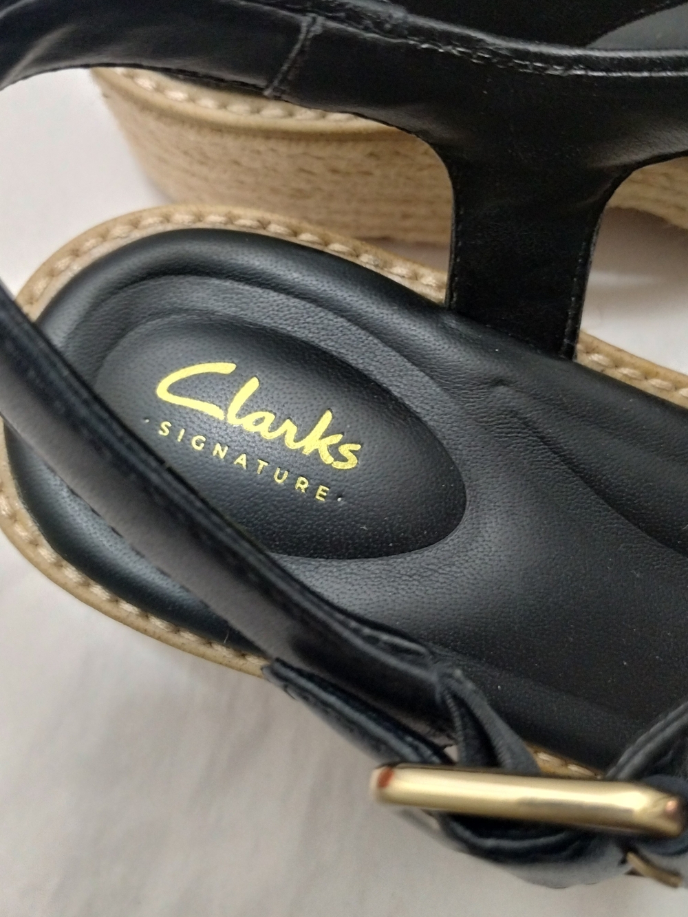 Clarks Coledale Black Leather Strap Platform Espadrille Sandals Sz 8M - Picture 5 of 12